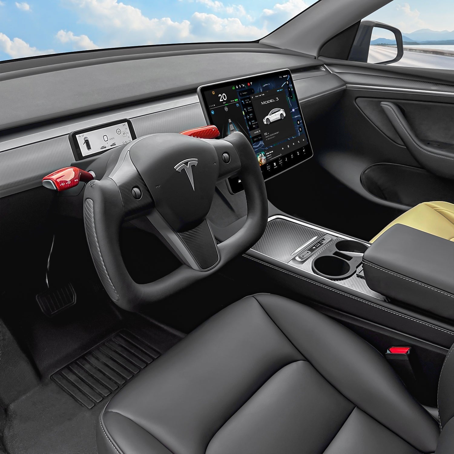 Yoke Carbon Fiber Steering Wheel for Tesla Model 3 / Y