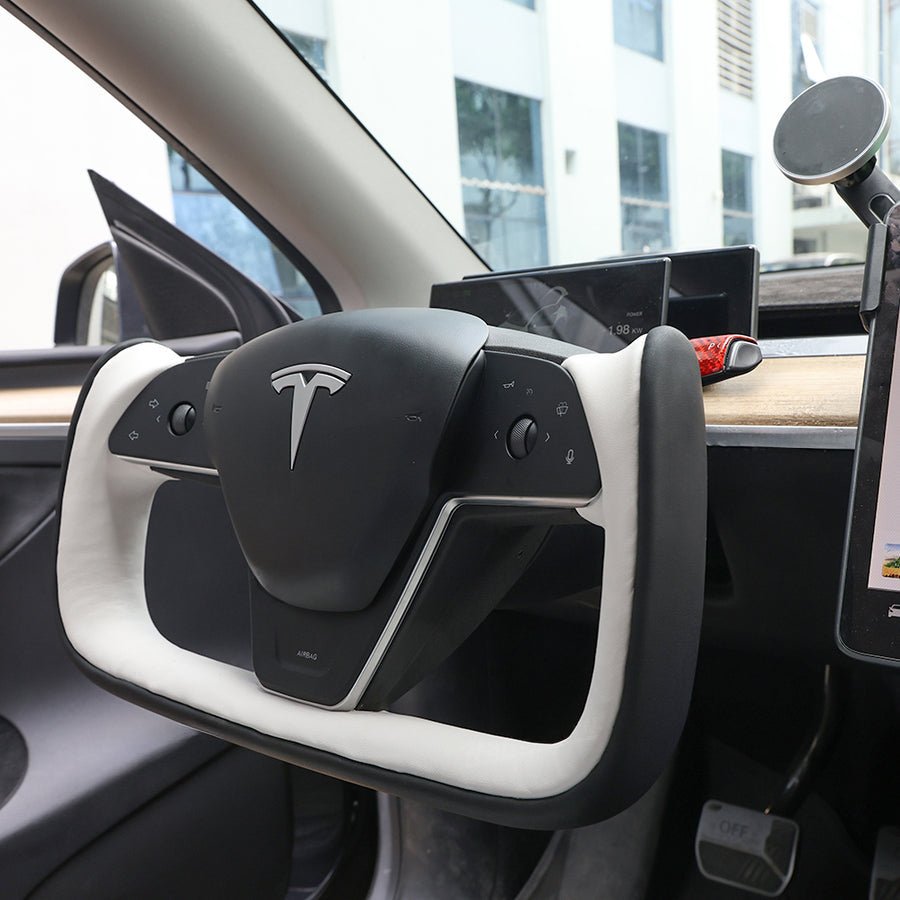 Yoke Style Steering Wheel for Model 3 / Y（Black & White Leather）
