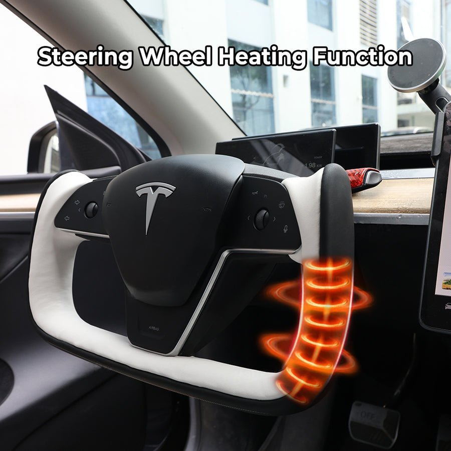 Yoke Style Steering Wheel for Model 3 / Y（Black & White Leather）