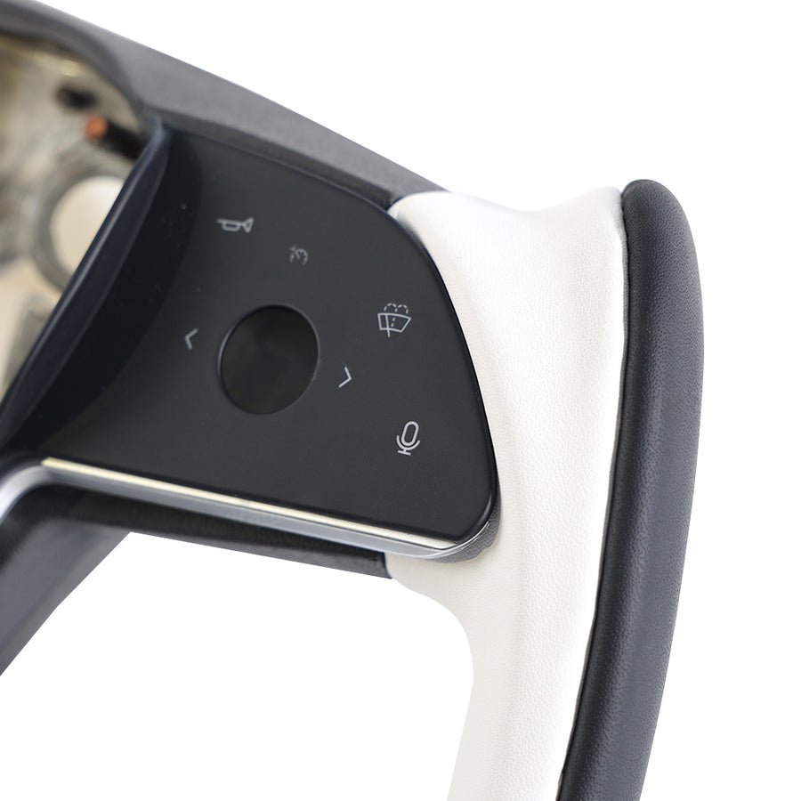 Yoke Style Steering Wheel for Model 3 / Y（Black & White Leather）
