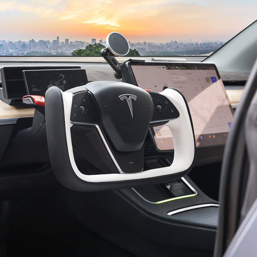 Yoke Style Steering Wheel for Model 3 / Y（Black & White Leather）