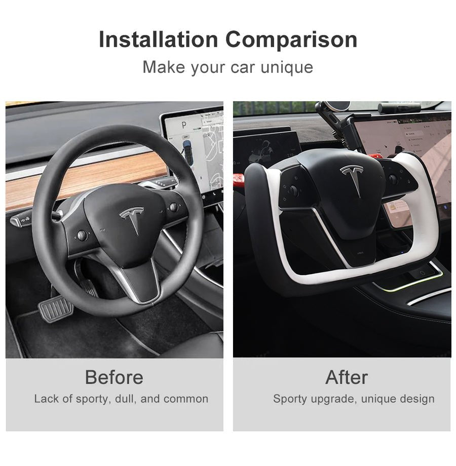 Yoke Style Steering Wheel for Model 3 / Y（Black & White Leather）